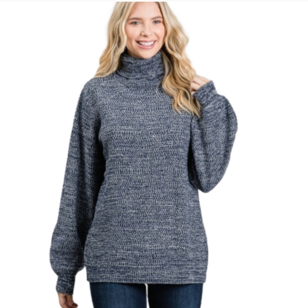 New! Knit Turtleneck relaxed fit cozy sweater in navy & white